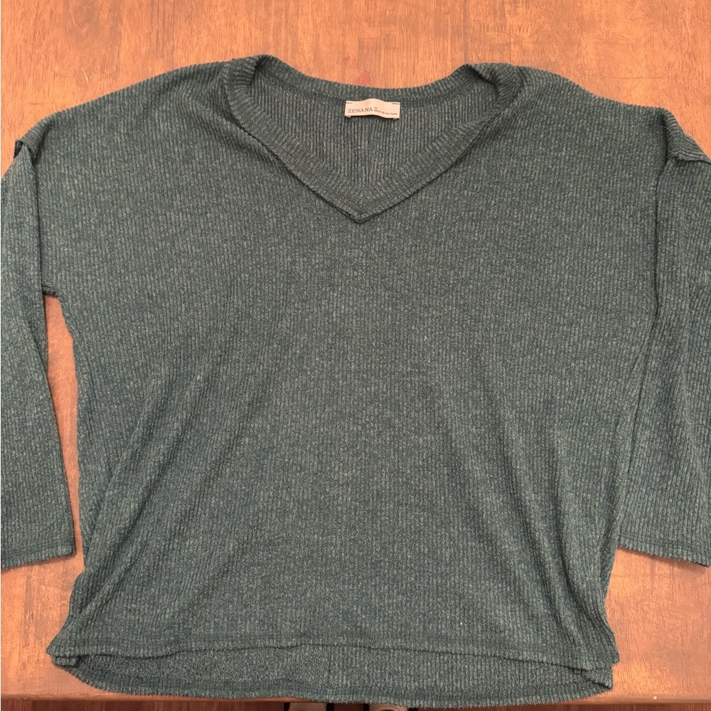 Zenana Outfitters Teal Knit Pullover